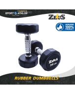 Zeus Rubber Dumbbell 5-50lbs 10 pair / set with Rack